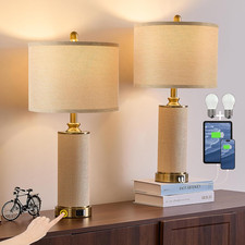 Boho 25.5" Gold Table Lamps Set of 2, Touch Control, USB Ports, LED Bulbs Includ
