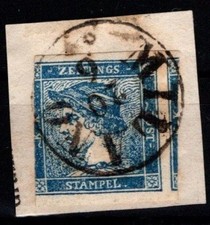 L&V 1851: Blauer Merkur (ANK 6) gestempelt "Milano", Brfstk. (FB 260 €)