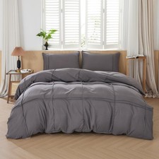 Duvet Cover Set King Size Pintuck Pleated Bedding Set 3 Pieces Textured Ultra...