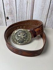 Vtg TOOLED buckle belt EAGLE leather brown AMERICA harley and Oval Eagle Buckle 