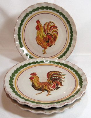 Williams Sonoma Made in Italy 2010 TUSCAN ROOSTER Three (3) Salad Plates GC