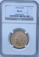 1916 S $10 Indian Head Gold Eagle - NGC MS62 - Key Date