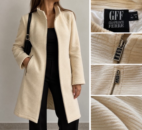 Gianfranco Ferré, Cappotto Donna Gianfranco Ferrè GFF Vintage Taglia 42 Panna Elegante