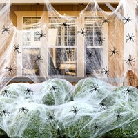 Halloween Spinnennetz 360G Mit 80 Spinnen Deko Outdoor Indoor Party 1200M² Set