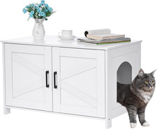 Cat Litter Box Enclosure, Wooden Cat Washroom Furniture with Barn Door, Pet Hous