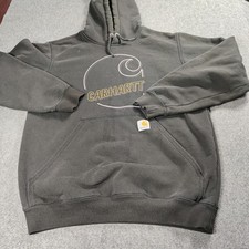 Carhartt Hoodie Mens Small Gray Pullover Fleece Sweatshirt Big Logo Graphic