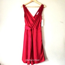 DKNYC Scarlet Red Flowy Plunge Wrap Dress 12 NWT Sleeveless Sultry Cocktail Date