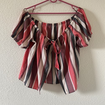 #ad #ad Express Off Shoulder Boho Western Cottagecore Prairie Striped Top Women’s Large $24.88