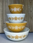 Pyrex Butterfly Mixing Bowls White & Gold 401, 402, 403, 404 Set of 4