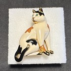 Carucci  Brooch Pin Metal White Black Orange Cat Pin with Green Eyes — photo 5