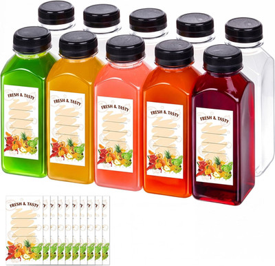 BAKHUK 10pcs 12oz Empty Plastic Juice Bottles with Caps, Plastic Water Bottles w