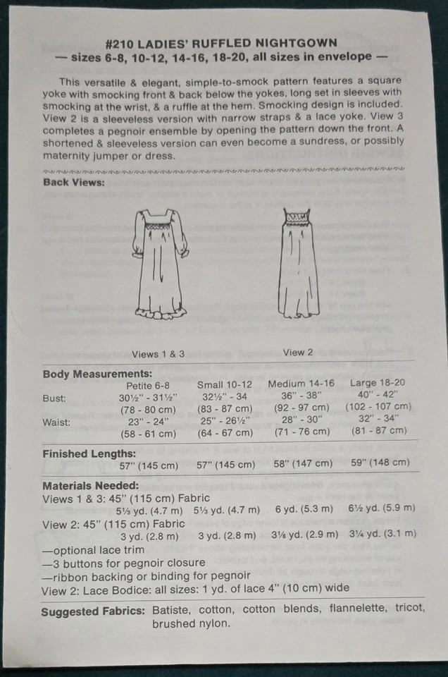 1980s Smocked Nightie Ruffled Nightgown Smocking Umlimited Sewing Pattern - Image 3 of 3