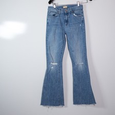 Mother Denim The Weekender Fray Cotton Stretch Flare Leg Dreamer Wash Blue 27