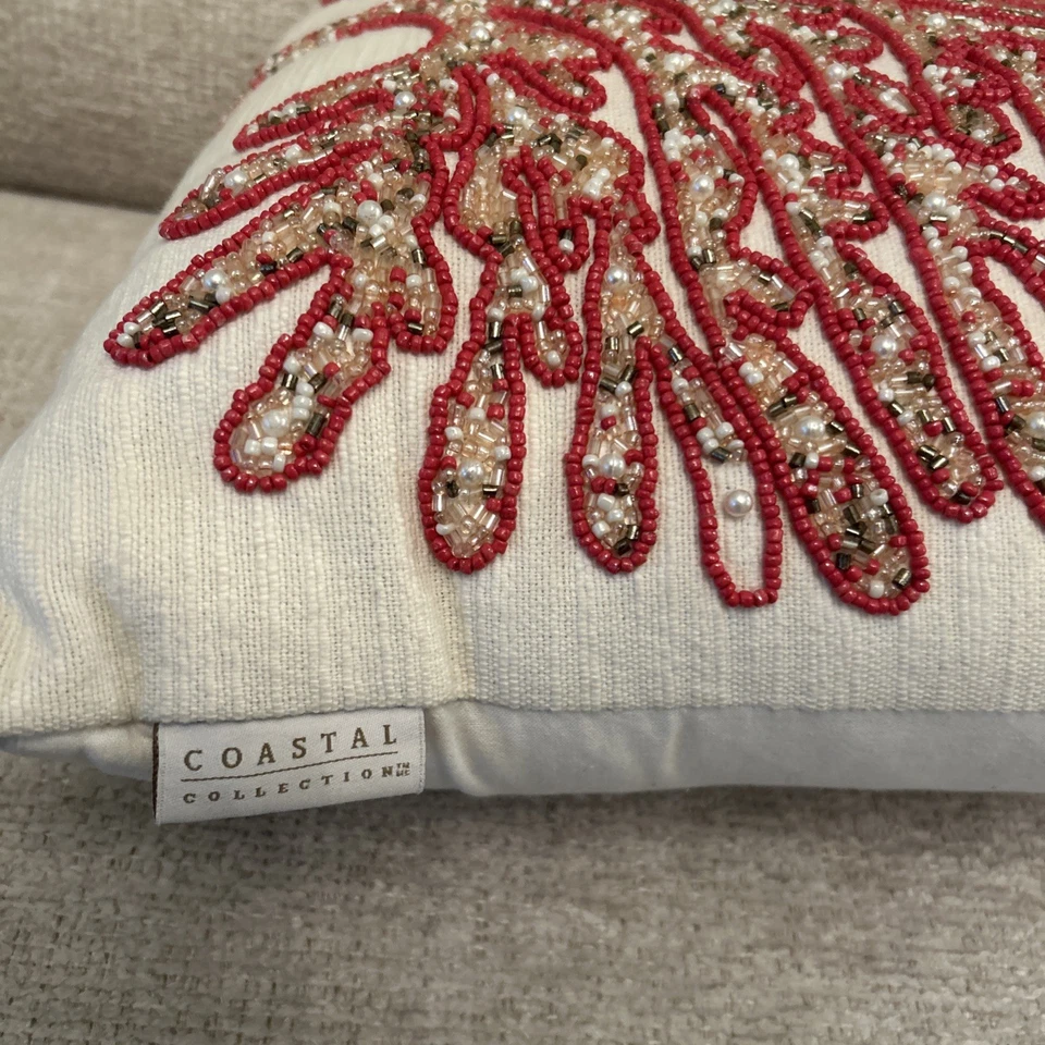 Coastal Collection Beaded Beige Coral Throw Pillow - Image 3 of 4