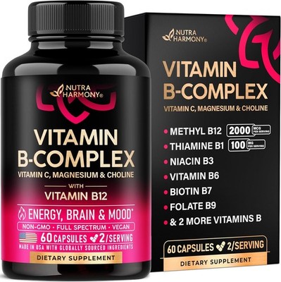 Vitamin B Complex for Men&Women - Riboflavin B2,B12,B1,B3,B5,B6,B7,B8,B9 | Vitam