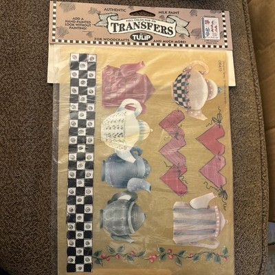 NIP VTG 1997 Tulip Premium ''TEAPOTS'' Rub On Transfers Kettles & Hearts USA Made