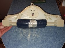 Vntg Wood Poodle Towel Holder+Towel White W/Floral Designs New/Sealed 14.5" 