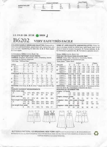 A52 BUTTERICK B6202: GIRLS DRESS SIZE 2-5 SEWING PATTERN - Picture 3 of 3