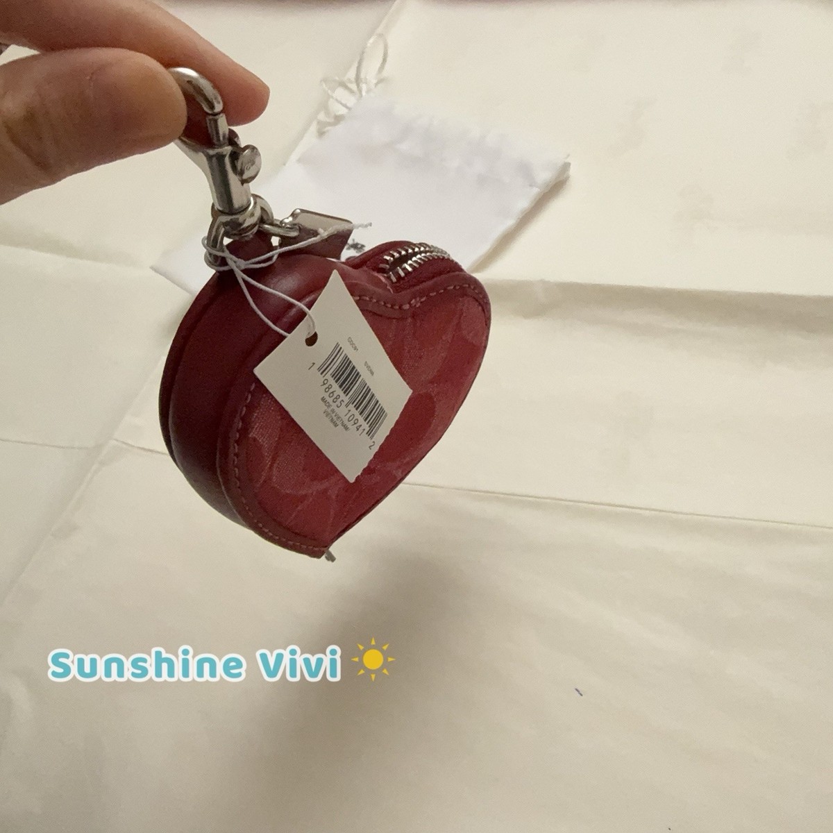 NWT coach Heart Bag Charm In Signature Denim CDC91 Silver True Red