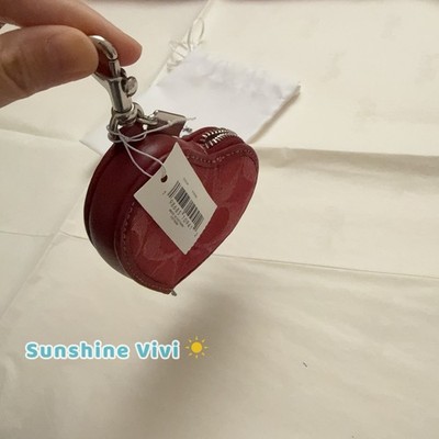 NWT coach Heart Bag Charm In Signature Denim CDC91 Silver True Red