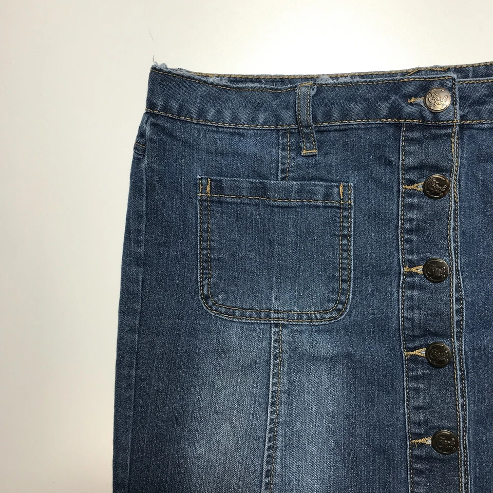 Earl Jean Skirt Womens 8 Mid-Length Fitted Patch Pocket Button Fly Blue Denim - Image 3 of 4