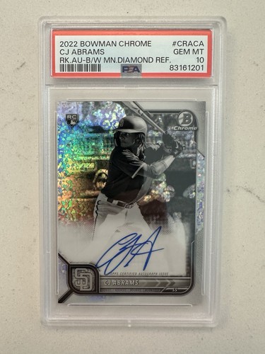 2022 Bowman Chrome CJ Abrams Rookie Auto B&W Mini Diamond #CRA-CA PSA 10