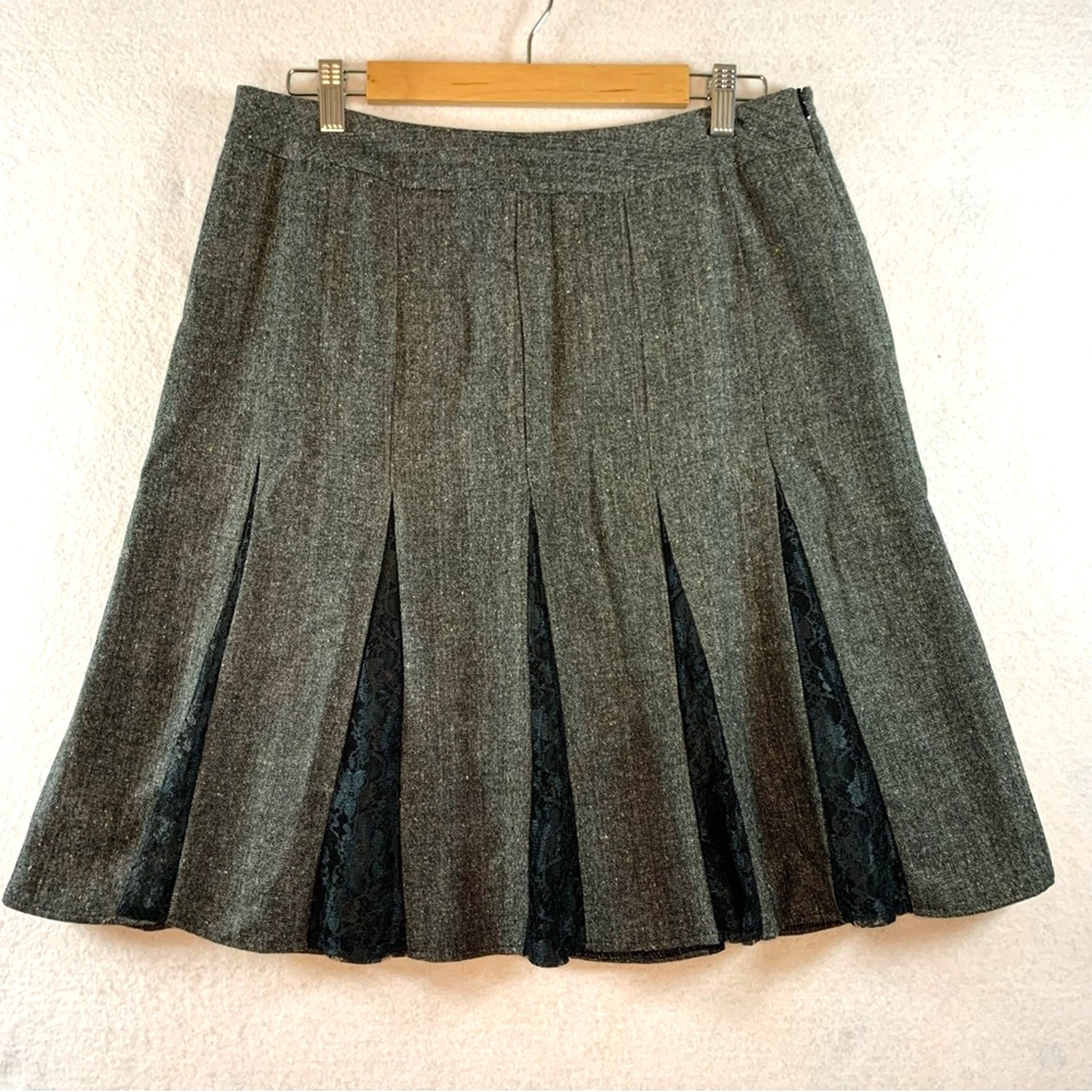 Y2K Academia Tweed Lace Skirt Sz 12 Indie Soft Grunge Office Siren Dark Coquette