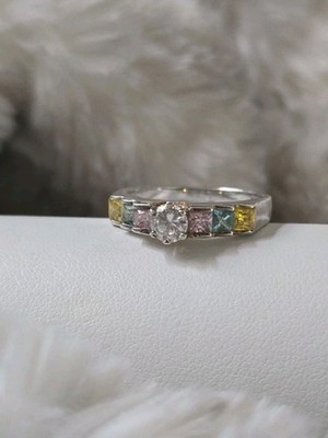 QVC Sterling Silber Verlobungsring Pyramide Pastell Rosa Blau Gelb Regenbogen 