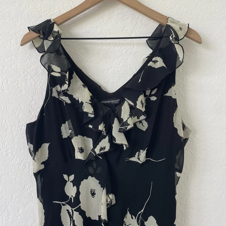 Vestido midi floral Jonathan Martin Studio Y2K años 90 talla 16 negro hada capricho Foto 4 de 4