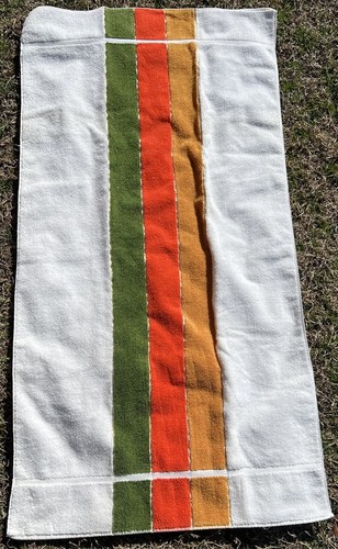 Vintage Fieldcrest Bath Towel Avocado Green Harvest Gold Orange Stripe Retro 70s - Picture 1 of 7