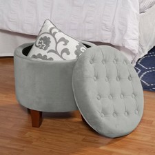 Large Round Button Tufted Storage Ottoman