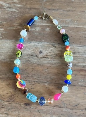 Handcrafted Multicolor Glass Beaded Necklace Statement Bohemian Jewelry