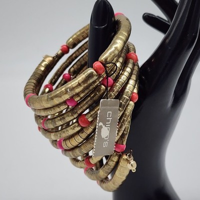 Chicos Snake Coil Bracelet Gold & Pink Beaded