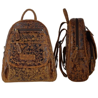 HILL BURRY Rucksack LEDER Damen Frauen Blumen Top Geschenk Braun Modern