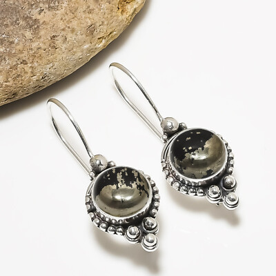 Natural Apache Gold Gemstone Earring 925 Sterling  Silver Christmas Jewelry Gift