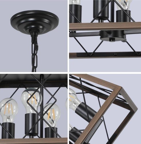 4-Light Walnut plus Black Farmhouse Style Ceiling Chandelier W1340111202-Z - Picture 3 of 5