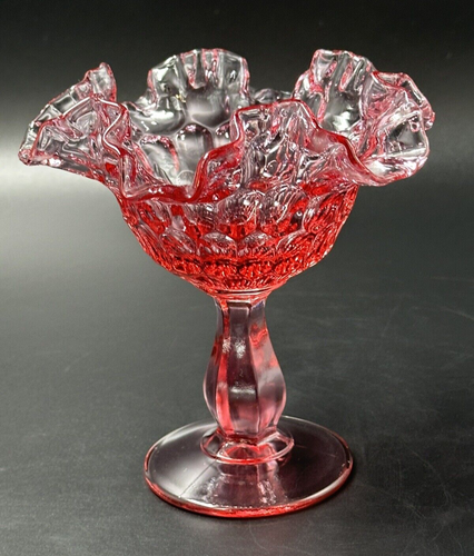 Vintage Fenton Kolonial Rosa Daumenabdruck Standfuß Süßigkeitenschale 6 Zoll hoch - Bild 6 von 10