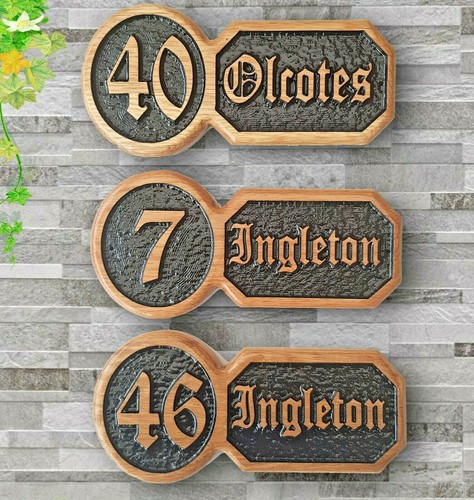 Personalised Oak Carved Wooden Home House Number Name Sign Plaque Outdoor plate - Picture 7 of 14