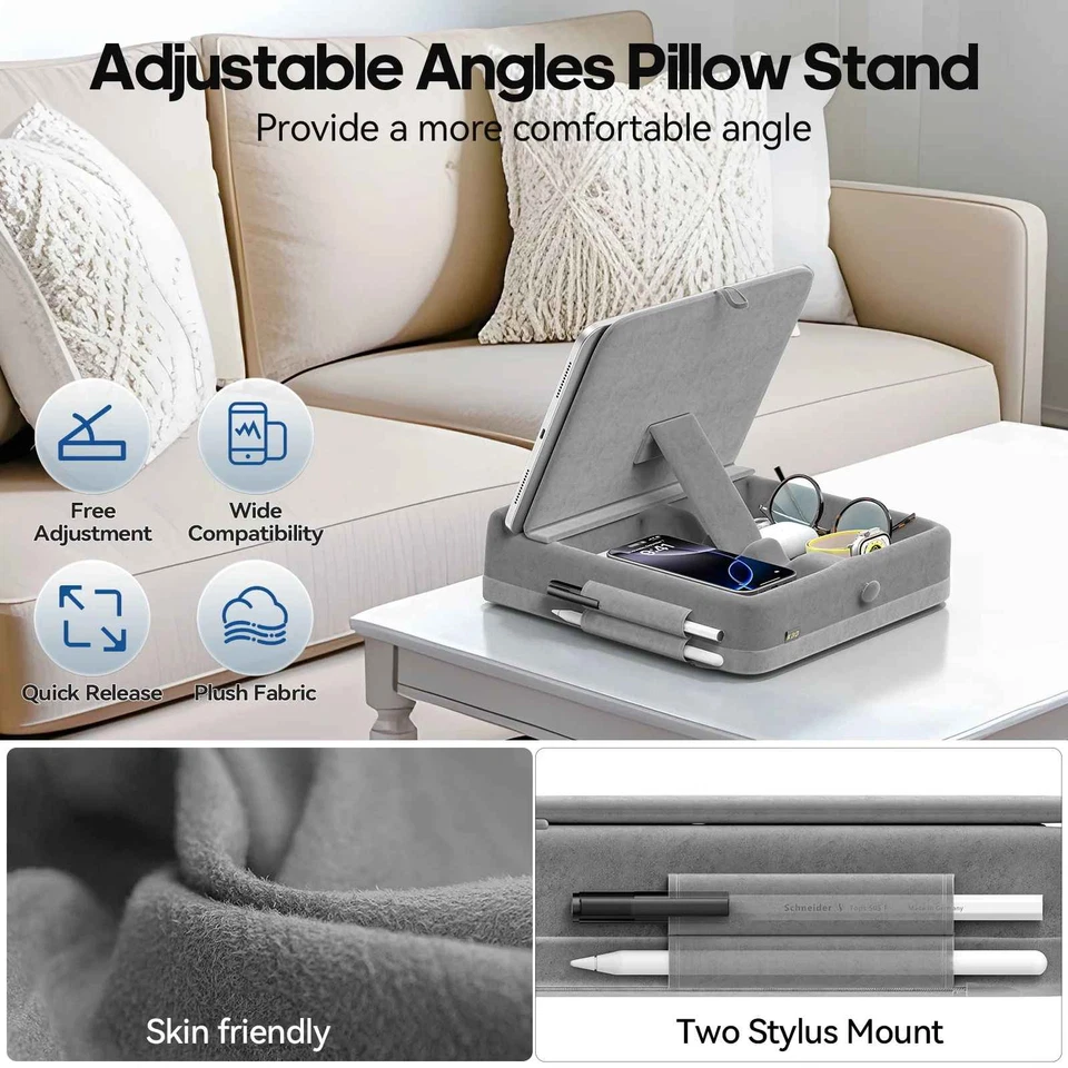 Tablet Pillow Stand with Storage Foldable iPad Holder Bed Lap Desk Adjustable - Image 2 of 4