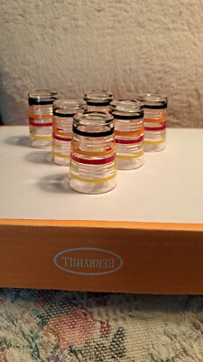 6 Hocking Shot Glasses  Banded Rings YELLOW ORANGE RED BLACK 2''- 1  +  OZ Fiesta