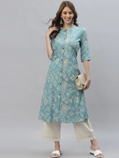 Women Kurtas ; Women Blue/ Purple Floral Printed button style A-line Kurta