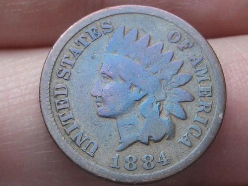 1884 Indian Head Cent Penny- VG/Fine Details, Toned