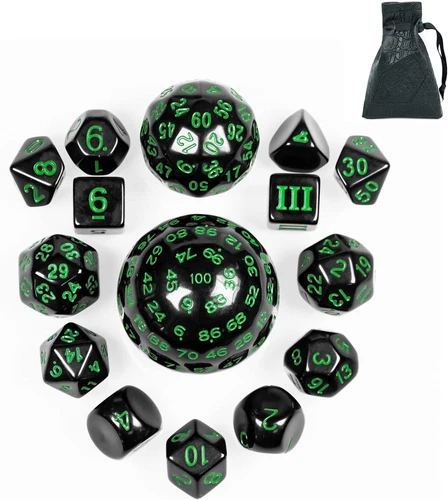 15 Pieces Complete Polyhedral DND Dice Set D3-D100 Spherical D&D Dice Set D100 