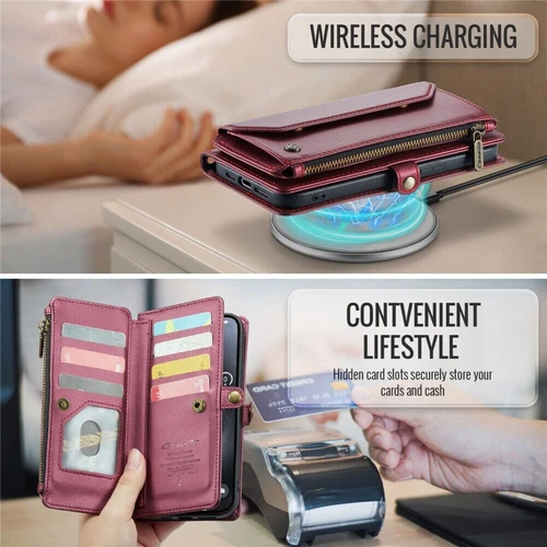 For iPhone 16 15 14 13 12 Pro Max Plus Case Wallet Leather ZIP Bag Strap Cover - Picture 66 of 84