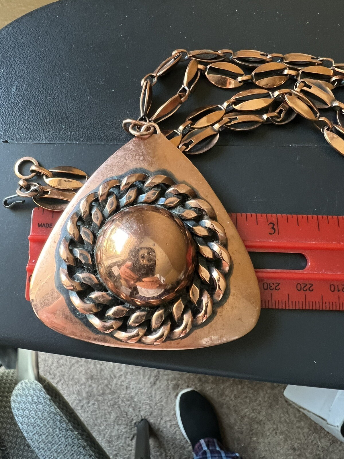 Solid Copper Vintage Triangle With Chain Necklace - image 6