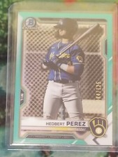 2021 Bowman Chrome Hedbert Perez AQUA REFRACTOR # 84/125 Brewers Ebay 1/1 Jersey