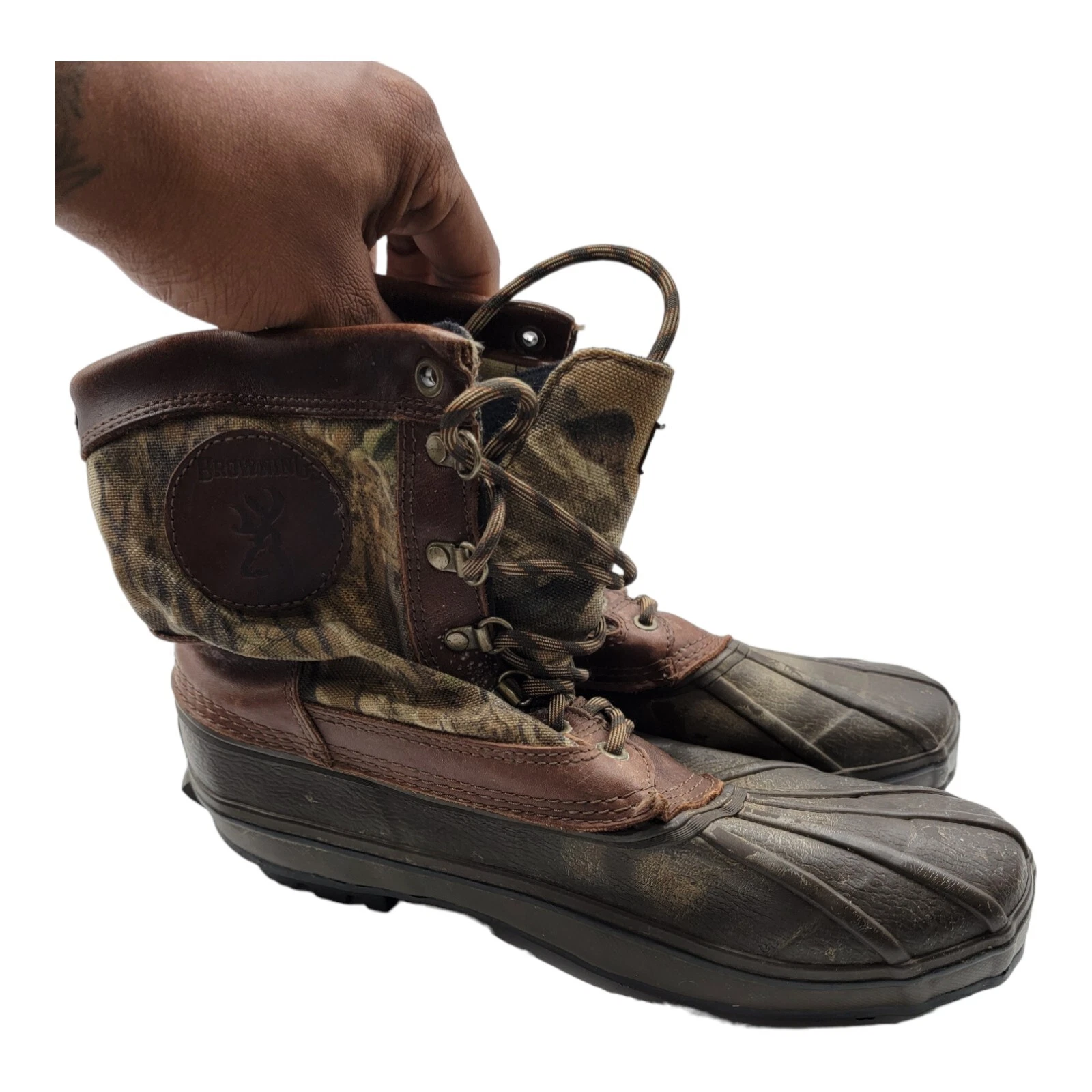 Browning Shoes Men 10 Brown Camo Boots Duck Hunting Wildlife Safari Gorpcore
