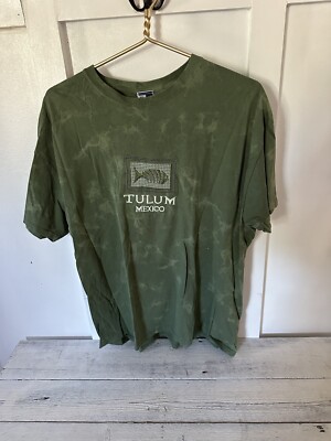Tulum Mexico Green Stitched T Shirt Size XL Lightly Worn Vacation Beach Summer