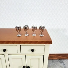 Miniature Goblets Silver Metal Set of 4 1:12 Scale Dollhouse Kitchenware Glasses