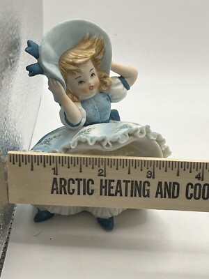 Lefton Japan Figurine KW 3701 Girl Blue Bonnet Hat Ruffle Lefton Japan Figurine KW 3701 Girl Blue Bonnet Hat Ruffle